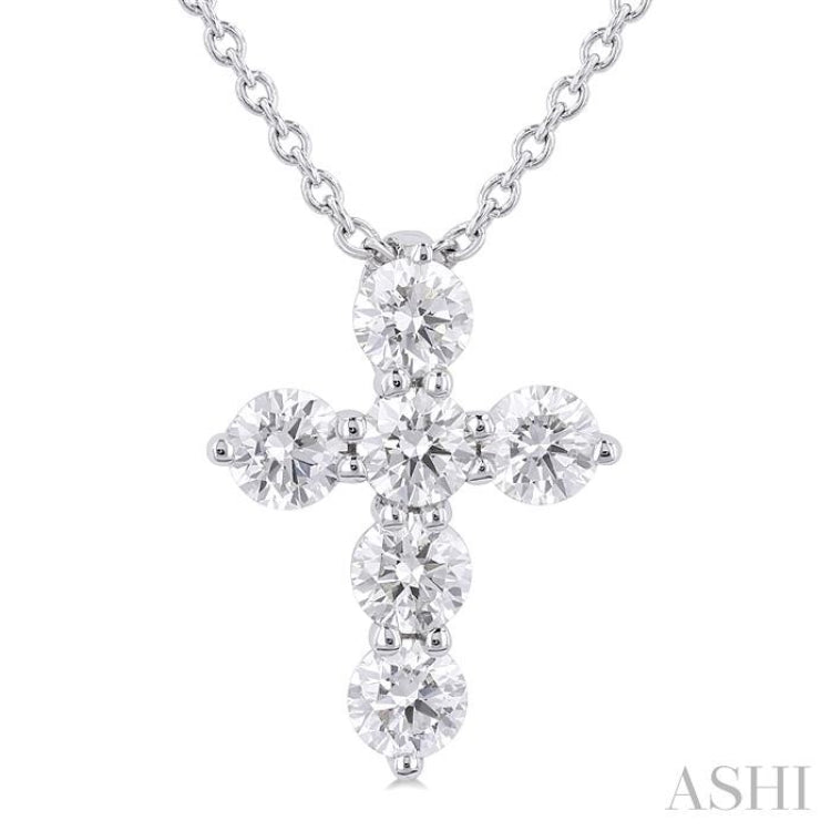 1/3 Ctw Round Cut Diamond Christian Cross 6-Stone Fashion Pendant With Chain in 14K White Gold 1/3 Ctw Round Cut Diamond Christian Cross 6-Stone Fashion Pendant With Chain in 14K White Gold