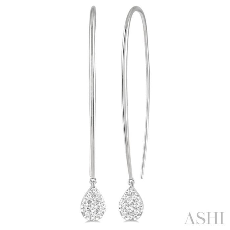 1/3 Ctw Pear Shape Dangler Lovebright Round Cut Diamond Earring in 14K White Gold 1/3 Ctw Pear Shape Dangler Lovebright Round Cut Diamond Earring in 14K White Gold