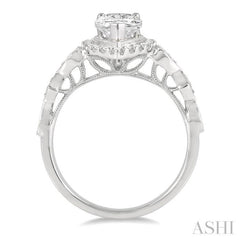 3/4 ctw Carved Shank Round Cut Diamond Engagement Ring With 3/8 ct Pear Cut Center Stone in 14K White Gold 3/4 ctw Carved Shank Round Cut Diamond Engagement Ring With 3/8 ct Pear Cut Center Stone in 14K White Gold