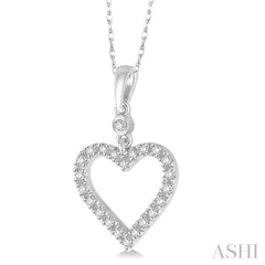 1/6 Ctw Round Cut Diamond Heart Pendant in 10K White Gold with Chain 1/6 Ctw Round Cut Diamond Heart Pendant in 10K White Gold with Chain