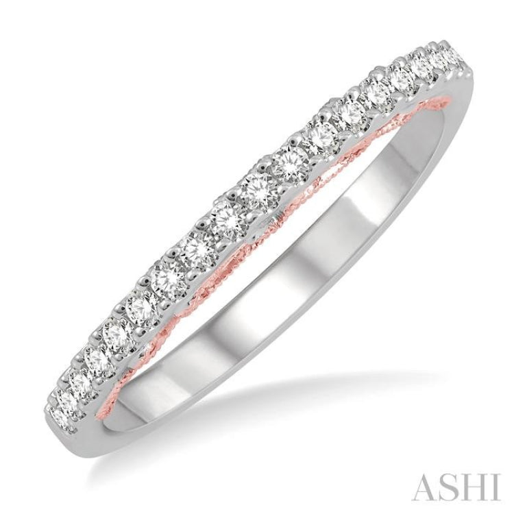 1/5 Ctw Milgrain Gallery Round Cut Diamond Wedding Band in 14K White and Rose Gold 1/5 Ctw Milgrain Gallery Round Cut Diamond Wedding Band in 14K White and Rose Gold