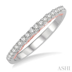 1/5 Ctw Milgrain Gallery Round Cut Diamond Wedding Band in 14K White and Rose Gold 1/5 Ctw Milgrain Gallery Round Cut Diamond Wedding Band in 14K White and Rose Gold