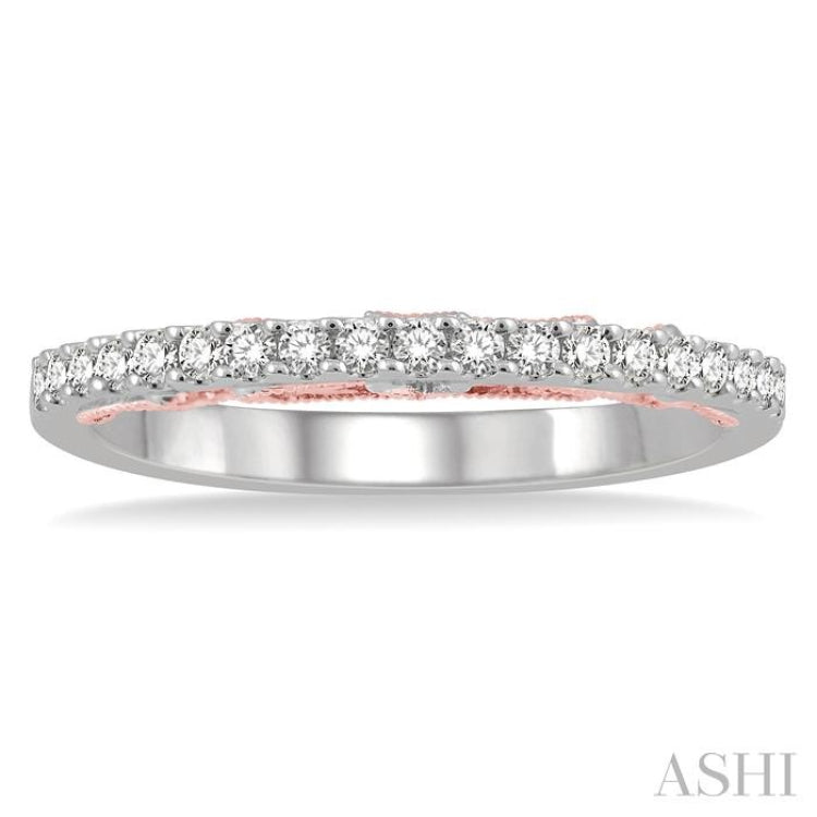1/5 Ctw Milgrain Gallery Round Cut Diamond Wedding Band in 14K White and Rose Gold 1/5 Ctw Milgrain Gallery Round Cut Diamond Wedding Band in 14K White and Rose Gold