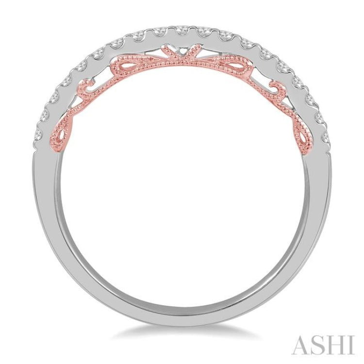 1/5 Ctw Milgrain Gallery Round Cut Diamond Wedding Band in 14K White and Rose Gold 1/5 Ctw Milgrain Gallery Round Cut Diamond Wedding Band in 14K White and Rose Gold