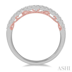 1/5 Ctw Milgrain Gallery Round Cut Diamond Wedding Band in 14K White and Rose Gold 1/5 Ctw Milgrain Gallery Round Cut Diamond Wedding Band in 14K White and Rose Gold