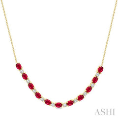 4X3 MM Oval Shape Ruby and 1/2 Ctw Round Cut Diamond Precious Tennis Necklace in 14K Yellow Gold 4X3 MM Oval Shape Ruby and 1/2 Ctw Round Cut Diamond Precious Tennis Necklace in 14K Yellow Gold