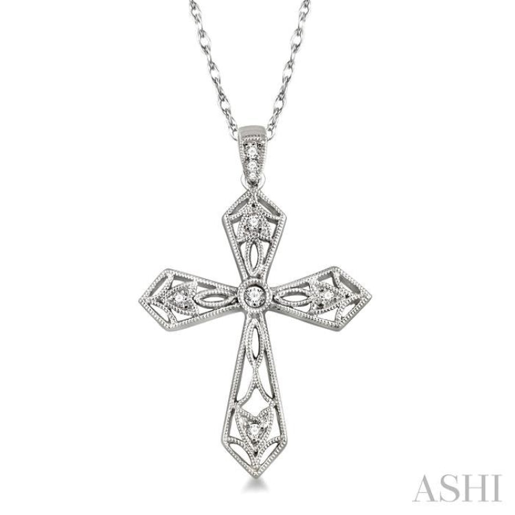 1/10 Ctw Round Cut Diamond Cross Pendant in 14K White Gold with Chain 1/10 Ctw Round Cut Diamond Cross Pendant in 14K White Gold with Chain