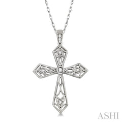 1/10 Ctw Round Cut Diamond Cross Pendant in 14K White Gold with Chain 1/10 Ctw Round Cut Diamond Cross Pendant in 14K White Gold with Chain
