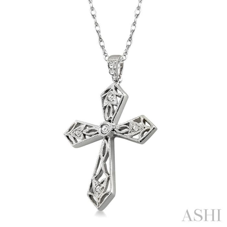 1/10 Ctw Round Cut Diamond Cross Pendant in 14K White Gold with Chain 1/10 Ctw Round Cut Diamond Cross Pendant in 14K White Gold with Chain