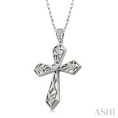 1/10 Ctw Round Cut Diamond Cross Pendant in 14K White Gold with Chain 1/10 Ctw Round Cut Diamond Cross Pendant in 14K White Gold with Chain