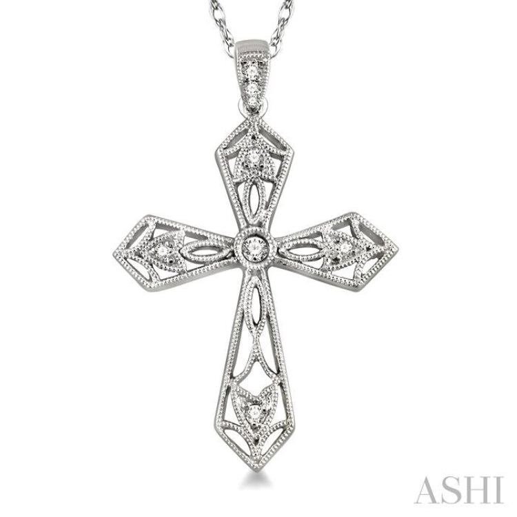 1/10 Ctw Round Cut Diamond Cross Pendant in 14K White Gold with Chain 1/10 Ctw Round Cut Diamond Cross Pendant in 14K White Gold with Chain