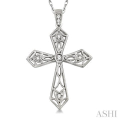 1/10 Ctw Round Cut Diamond Cross Pendant in 14K White Gold with Chain 1/10 Ctw Round Cut Diamond Cross Pendant in 14K White Gold with Chain