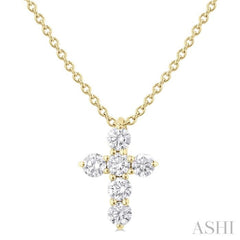 1/4 Ctw Round Cut Diamond Christian Cross 6-Stone Fashion Pendant With Chain in 14K Yellow Gold 1/4 Ctw Round Cut Diamond Christian Cross 6-Stone Fashion Pendant With Chain in 14K Yellow Gold