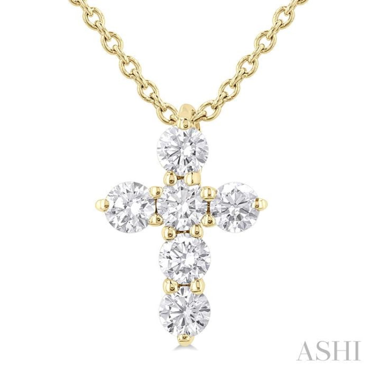 1/4 Ctw Round Cut Diamond Christian Cross 6-Stone Fashion Pendant With Chain in 14K Yellow Gold 1/4 Ctw Round Cut Diamond Christian Cross 6-Stone Fashion Pendant With Chain in 14K Yellow Gold