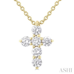 1/4 Ctw Round Cut Diamond Christian Cross 6-Stone Fashion Pendant With Chain in 14K Yellow Gold 1/4 Ctw Round Cut Diamond Christian Cross 6-Stone Fashion Pendant With Chain in 14K Yellow Gold