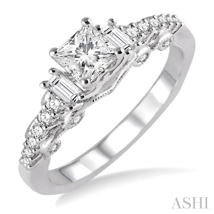 3/4 ctw Diamond Engagement Ring with 3/8 ct Princess Cut Center Stone in 14K White Gold 3/4 ctw Diamond Engagement Ring with 3/8 ct Princess Cut Center Stone in 14K White Gold