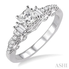 3/4 ctw Diamond Engagement Ring with 3/8 ct Princess Cut Center Stone in 14K White Gold 3/4 ctw Diamond Engagement Ring with 3/8 ct Princess Cut Center Stone in 14K White Gold
