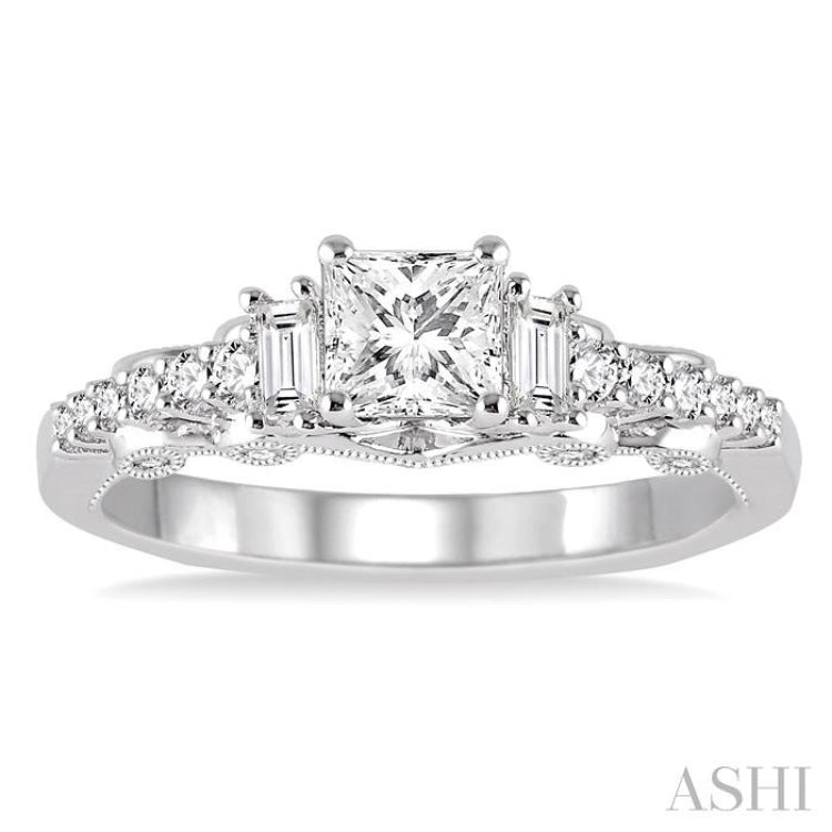 3/4 ctw Diamond Engagement Ring with 3/8 ct Princess Cut Center Stone in 14K White Gold 3/4 ctw Diamond Engagement Ring with 3/8 ct Princess Cut Center Stone in 14K White Gold