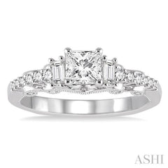 3/4 ctw Diamond Engagement Ring with 3/8 ct Princess Cut Center Stone in 14K White Gold 3/4 ctw Diamond Engagement Ring with 3/8 ct Princess Cut Center Stone in 14K White Gold