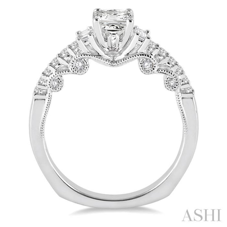 3/4 ctw Diamond Engagement Ring with 3/8 ct Princess Cut Center Stone in 14K White Gold 3/4 ctw Diamond Engagement Ring with 3/8 ct Princess Cut Center Stone in 14K White Gold