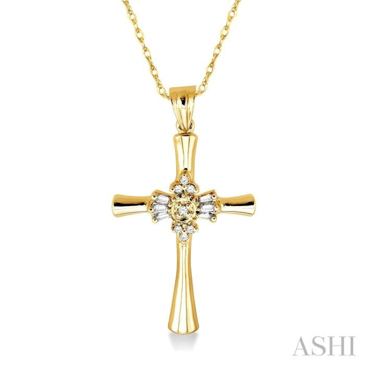 1/6 Ctw Baguette and Round Cut Diamond Cross Pendant in 10K Yellow Gold with Chain 1/6 Ctw Baguette and Round Cut Diamond Cross Pendant in 10K Yellow Gold with Chain