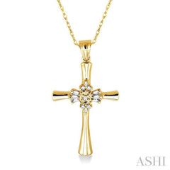 1/6 Ctw Baguette and Round Cut Diamond Cross Pendant in 10K Yellow Gold with Chain 1/6 Ctw Baguette and Round Cut Diamond Cross Pendant in 10K Yellow Gold with Chain