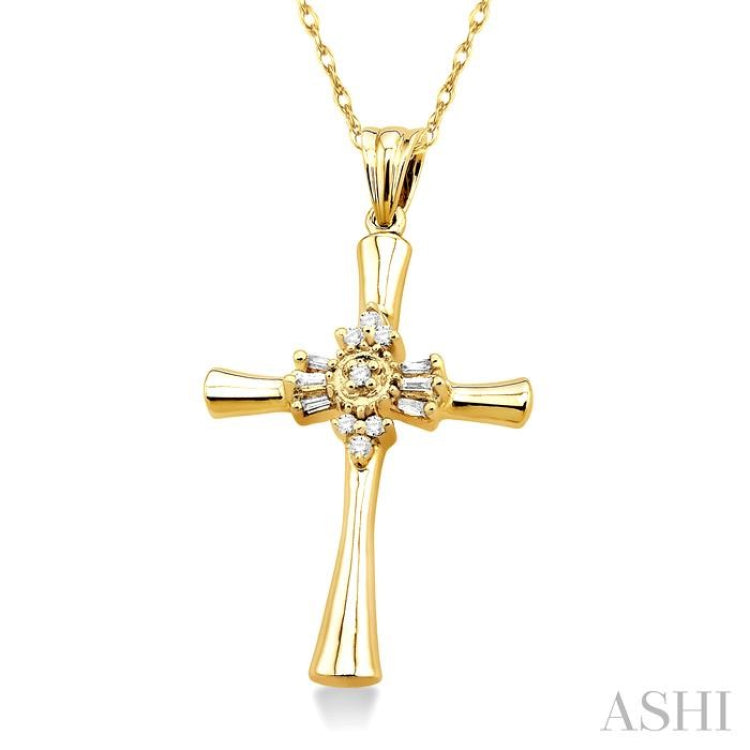 1/6 Ctw Baguette and Round Cut Diamond Cross Pendant in 10K Yellow Gold with Chain 1/6 Ctw Baguette and Round Cut Diamond Cross Pendant in 10K Yellow Gold with Chain