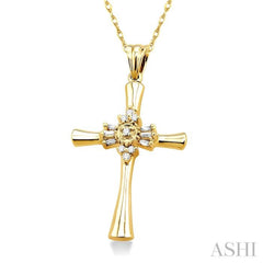 1/6 Ctw Baguette and Round Cut Diamond Cross Pendant in 10K Yellow Gold with Chain 1/6 Ctw Baguette and Round Cut Diamond Cross Pendant in 10K Yellow Gold with Chain