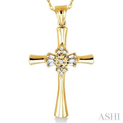 1/6 Ctw Baguette and Round Cut Diamond Cross Pendant in 10K Yellow Gold with Chain 1/6 Ctw Baguette and Round Cut Diamond Cross Pendant in 10K Yellow Gold with Chain