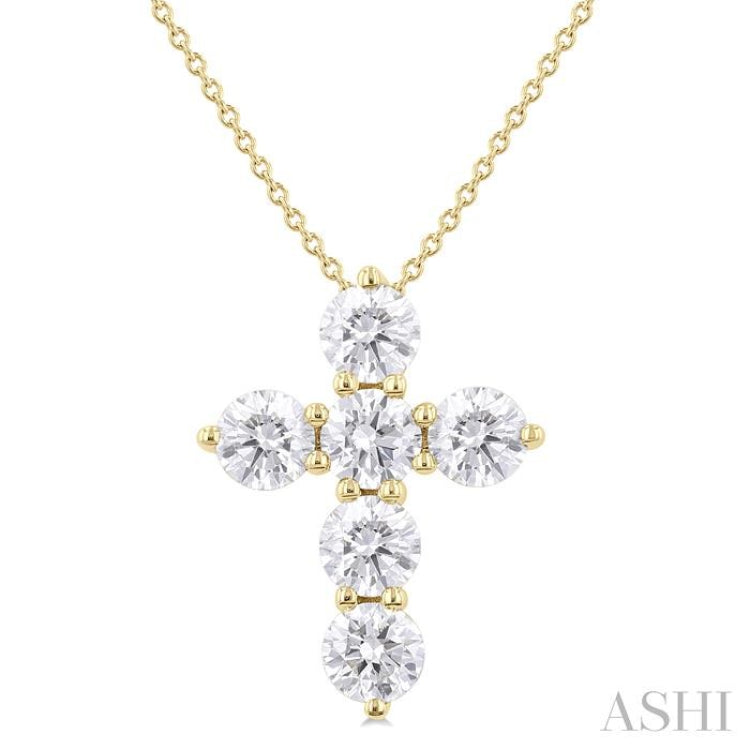 2 Ctw Round Cut Diamond Christian Cross 6-Stone Fashion Pendant With Chain in 14K Yellow Gold 2 Ctw Round Cut Diamond Christian Cross 6-Stone Fashion Pendant With Chain in 14K Yellow Gold