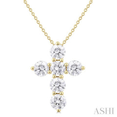 2 Ctw Round Cut Diamond Christian Cross 6-Stone Fashion Pendant With Chain in 14K Yellow Gold 2 Ctw Round Cut Diamond Christian Cross 6-Stone Fashion Pendant With Chain in 14K Yellow Gold