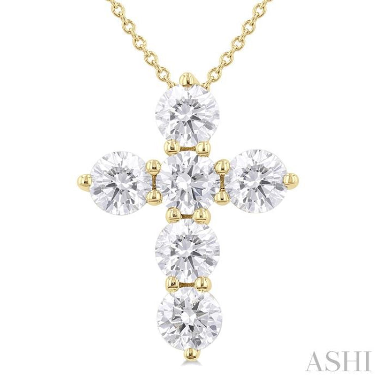 2 Ctw Round Cut Diamond Christian Cross 6-Stone Fashion Pendant With Chain in 14K Yellow Gold 2 Ctw Round Cut Diamond Christian Cross 6-Stone Fashion Pendant With Chain in 14K Yellow Gold