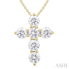2 Ctw Round Cut Diamond Christian Cross 6-Stone Fashion Pendant With Chain in 14K Yellow Gold 2 Ctw Round Cut Diamond Christian Cross 6-Stone Fashion Pendant With Chain in 14K Yellow Gold