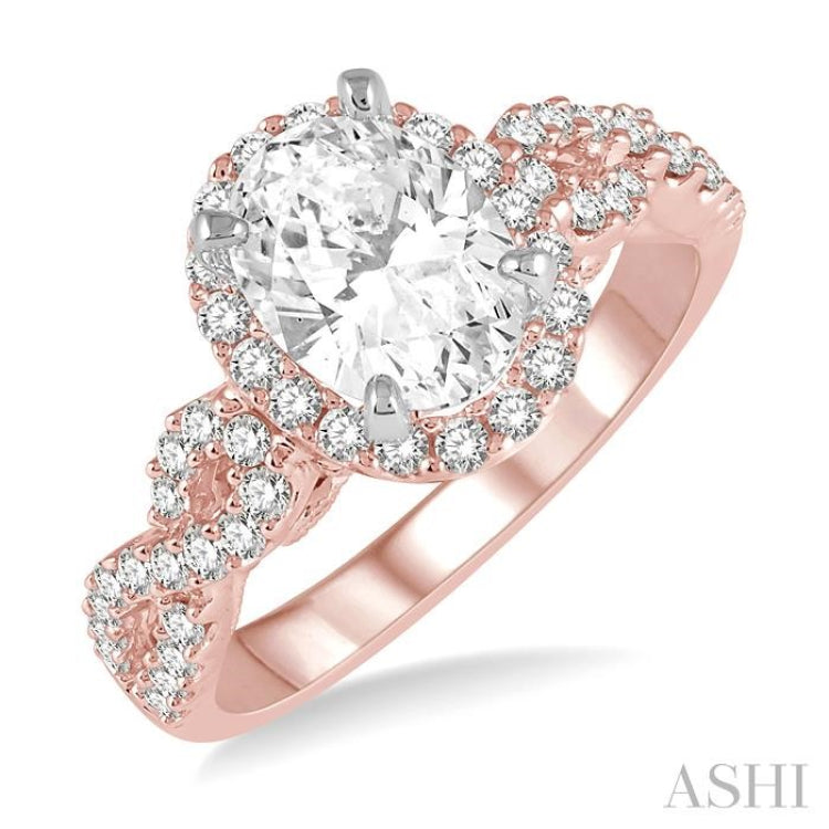 1/2 Ctw Twisted Shank Oval Shape Semi-Mount Round Cut Diamond Engagement Ring in 14K Rose and White Gold 1/2 Ctw Twisted Shank Oval Shape Semi-Mount Round Cut Diamond Engagement Ring in 14K Rose and White Gold