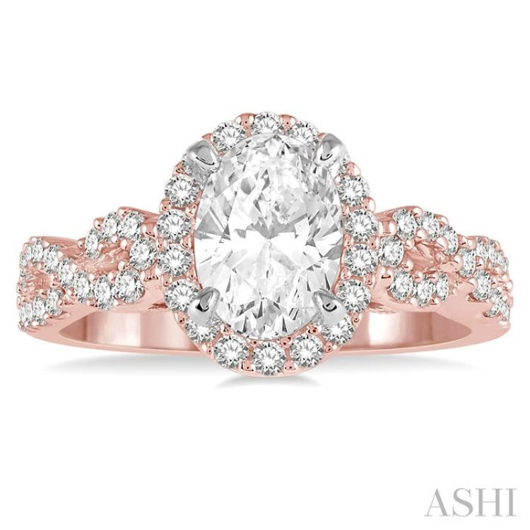 1/2 Ctw Twisted Shank Oval Shape Semi-Mount Round Cut Diamond Engagement Ring in 14K Rose and White Gold 1/2 Ctw Twisted Shank Oval Shape Semi-Mount Round Cut Diamond Engagement Ring in 14K Rose and White Gold