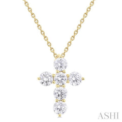 1 Ctw Round Cut Diamond Christian Cross 6-Stone Fashion Pendant With Chain in 14K Yellow Gold 1 Ctw Round Cut Diamond Christian Cross 6-Stone Fashion Pendant With Chain in 14K Yellow Gold