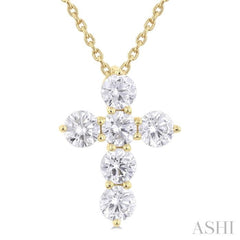 1 Ctw Round Cut Diamond Christian Cross 6-Stone Fashion Pendant With Chain in 14K Yellow Gold 1 Ctw Round Cut Diamond Christian Cross 6-Stone Fashion Pendant With Chain in 14K Yellow Gold