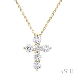 3/4 Ctw Round Cut Diamond Christian Cross 6-Stone Fashion Pendant With Chain in 14K Yellow Gold 3/4 Ctw Round Cut Diamond Christian Cross 6-Stone Fashion Pendant With Chain in 14K Yellow Gold