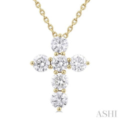 3/4 Ctw Round Cut Diamond Christian Cross 6-Stone Fashion Pendant With Chain in 14K Yellow Gold 3/4 Ctw Round Cut Diamond Christian Cross 6-Stone Fashion Pendant With Chain in 14K Yellow Gold