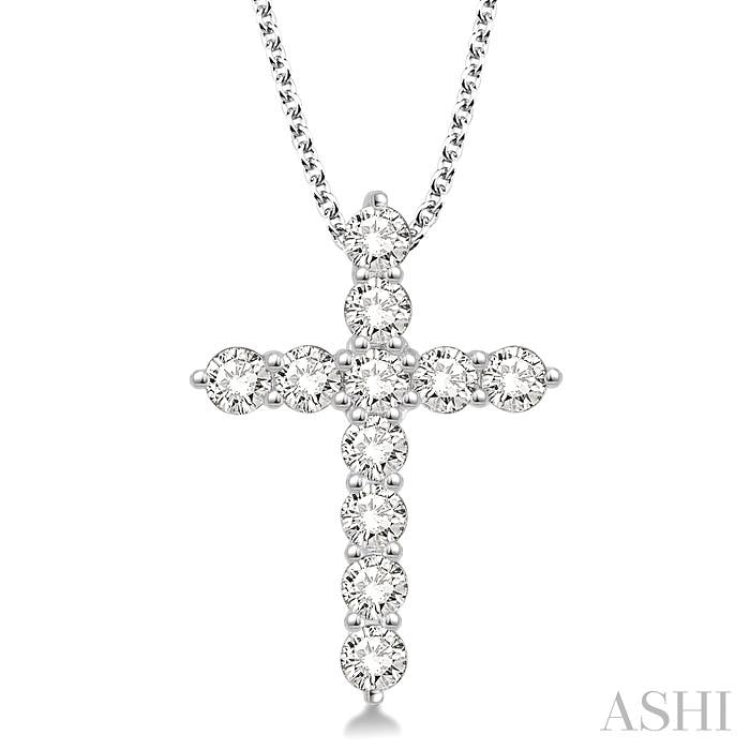 1 1/2 Ctw Round Cut Diamond Cross Pendant in 14K White Gold with Chain 1 1/2 Ctw Round Cut Diamond Cross Pendant in 14K White Gold with Chain