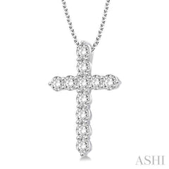 1 1/2 Ctw Round Cut Diamond Cross Pendant in 14K White Gold with Chain 1 1/2 Ctw Round Cut Diamond Cross Pendant in 14K White Gold with Chain