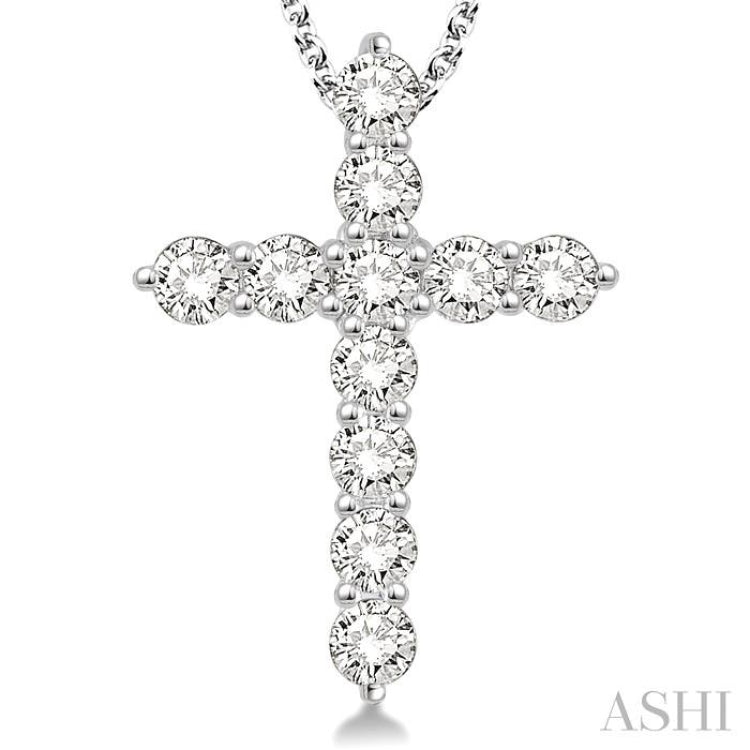 1 1/2 Ctw Round Cut Diamond Cross Pendant in 14K White Gold with Chain 1 1/2 Ctw Round Cut Diamond Cross Pendant in 14K White Gold with Chain