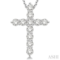 1 1/2 Ctw Round Cut Diamond Cross Pendant in 14K White Gold with Chain 1 1/2 Ctw Round Cut Diamond Cross Pendant in 14K White Gold with Chain
