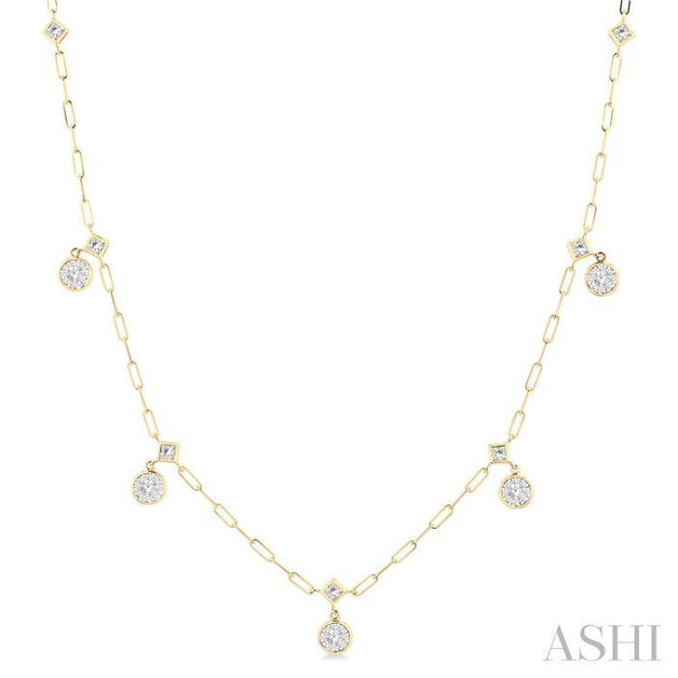 7/8 Ctw Lovebright Princess and Round Cut Diamond Paperclip Station Necklace in 14K Yellow and White Gold 7/8 Ctw Lovebright Princess and Round Cut Diamond Paperclip Station Necklace in 14K Yellow and White Gold