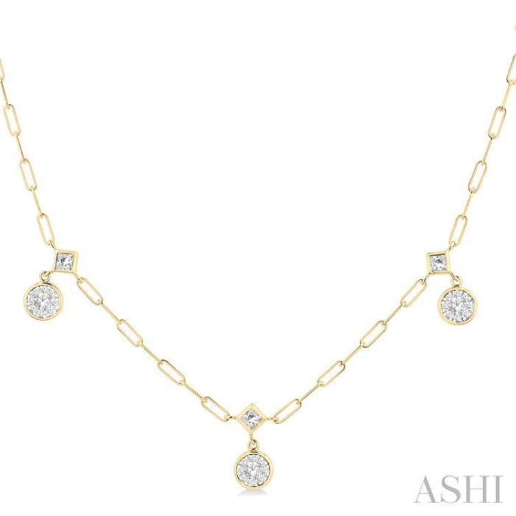 7/8 Ctw Lovebright Princess and Round Cut Diamond Paperclip Station Necklace in 14K Yellow and White Gold 7/8 Ctw Lovebright Princess and Round Cut Diamond Paperclip Station Necklace in 14K Yellow and White Gold