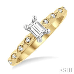 3/8 Ctw Round & Emerald Cut Diamond Engagement Ring With 1/3 Ctw Emerald Cut Center Stone in 14K Yellow and White Gold 3/8 Ctw Round & Emerald Cut Diamond Engagement Ring With 1/3 Ctw Emerald Cut Center Stone in 14K Yellow and White Gold