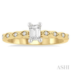 3/8 Ctw Round & Emerald Cut Diamond Engagement Ring With 1/3 Ctw Emerald Cut Center Stone in 14K Yellow and White Gold 3/8 Ctw Round & Emerald Cut Diamond Engagement Ring With 1/3 Ctw Emerald Cut Center Stone in 14K Yellow and White Gold