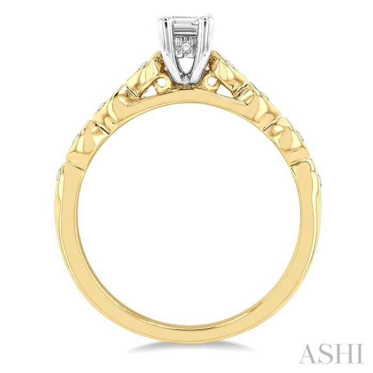 3/8 Ctw Round & Emerald Cut Diamond Engagement Ring With 1/3 Ctw Emerald Cut Center Stone in 14K Yellow and White Gold 3/8 Ctw Round & Emerald Cut Diamond Engagement Ring With 1/3 Ctw Emerald Cut Center Stone in 14K Yellow and White Gold