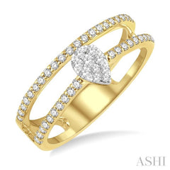 1/3 Ctw Twin Band Pear Shape Lovebright Round Cut Diamond Fashion Ring in 14K Yellow and White Gold 1/3 Ctw Twin Band Pear Shape Lovebright Round Cut Diamond Fashion Ring in 14K Yellow and White Gold