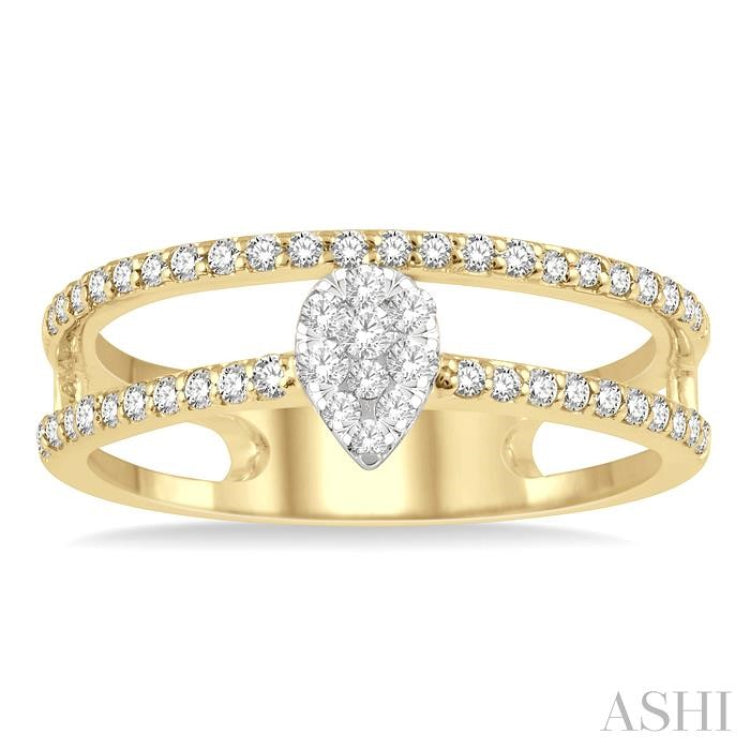 1/3 Ctw Twin Band Pear Shape Lovebright Round Cut Diamond Fashion Ring in 14K Yellow and White Gold 1/3 Ctw Twin Band Pear Shape Lovebright Round Cut Diamond Fashion Ring in 14K Yellow and White Gold